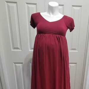 Maternity Burgundy Off Shoulder Chiffon Photoshoot Gown Small